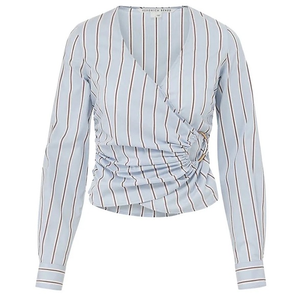 Veronica Beard Ozzie wrap-effect striped cotton-blend poplin top - Picture 11 of 16